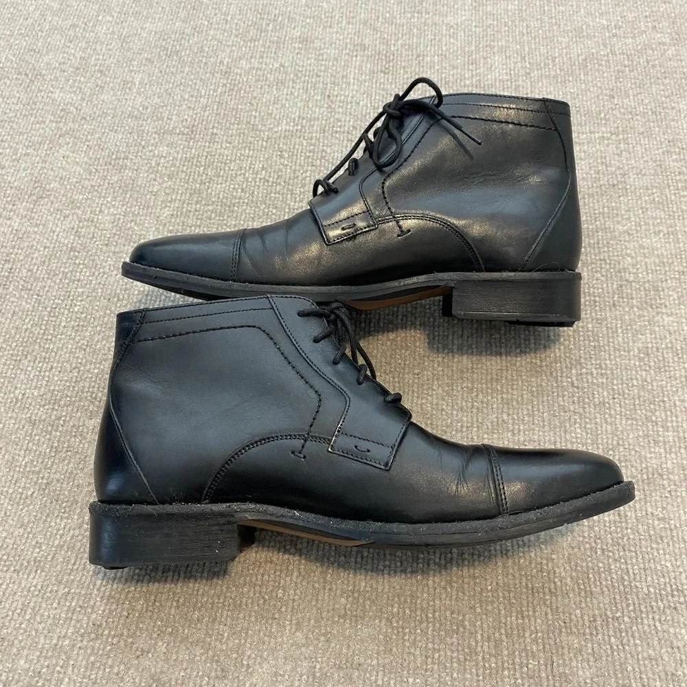 Johnston & Murphy Sheepskin Boots Mens Size 8.5M Black Leather Chukka Ankle
